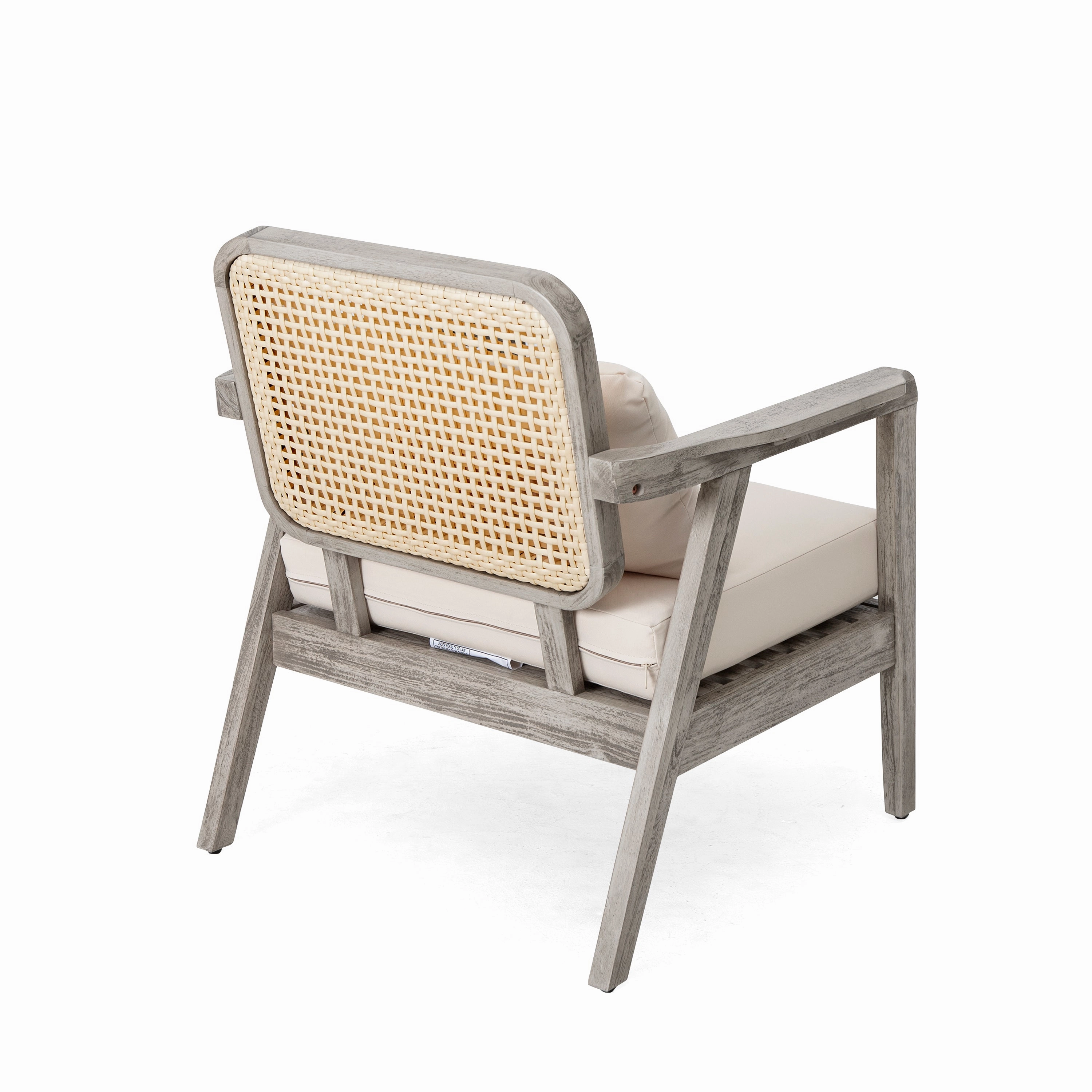 Outdoor Patio Club Chair  Solid Acacia Wood Frame with Criss-Cross Back & Water-Repellent Cushions