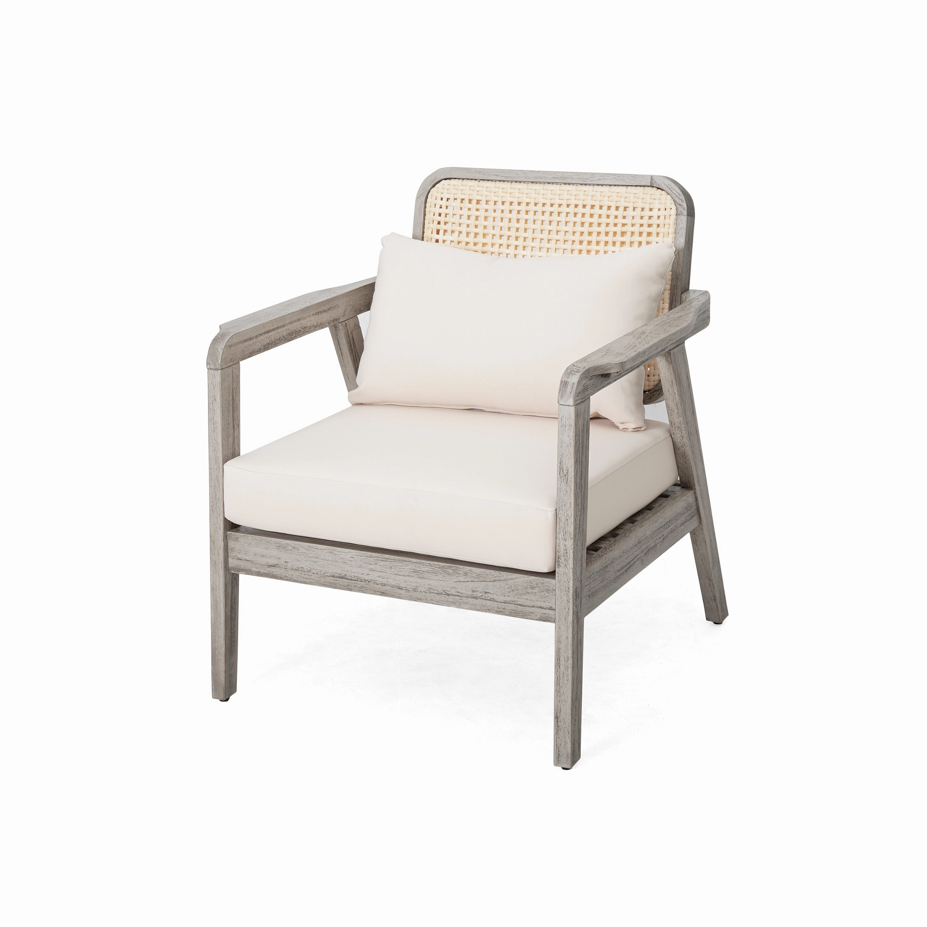 Outdoor Patio Club Chair  Solid Acacia Wood Frame with Criss-Cross Back & Water-Repellent Cushions