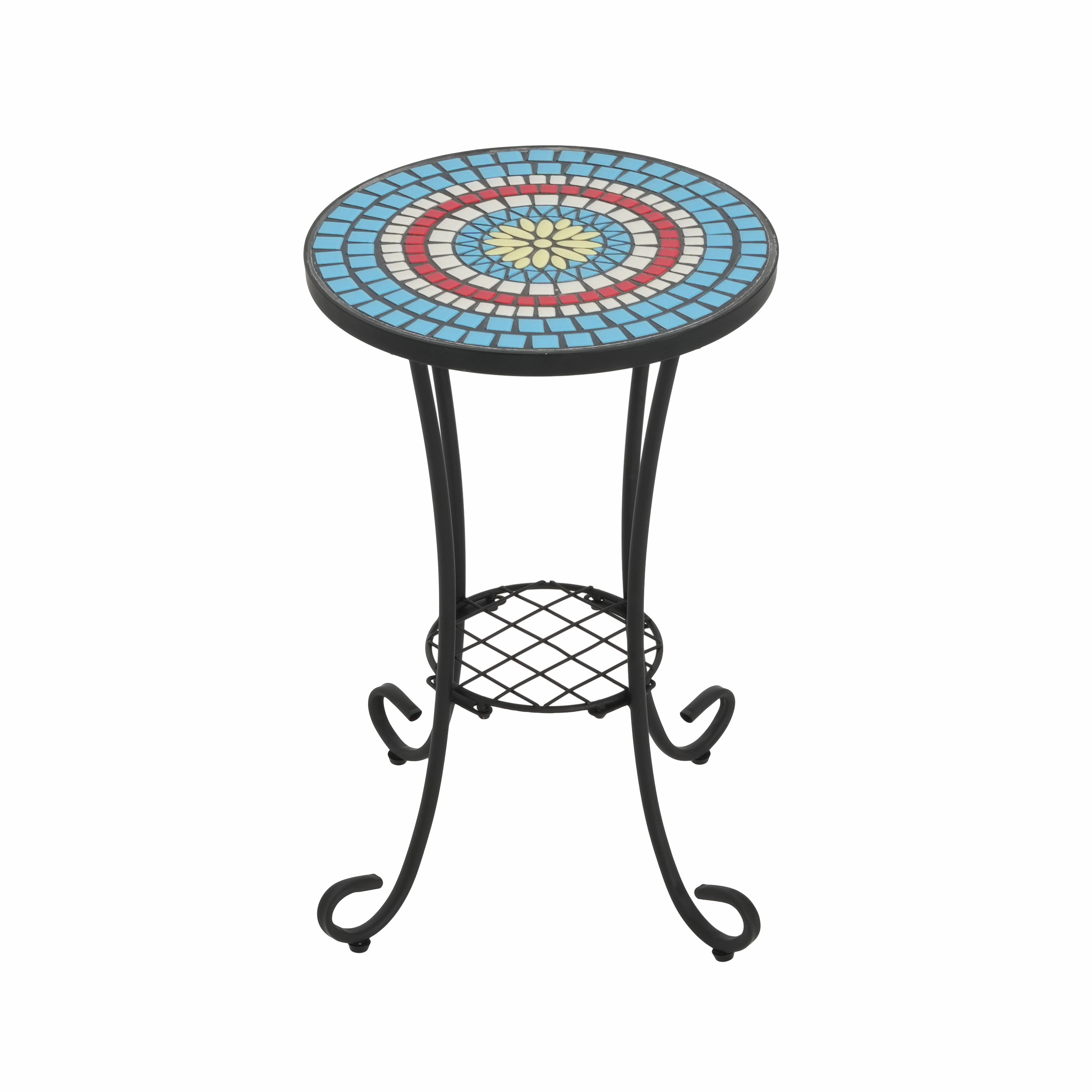 Outdoor Patio Floral Ceramic Side Table, Ceramic Tile
