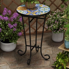 Outdoor Patio Round Side Table, Ceramic Tile coffee table, accent table