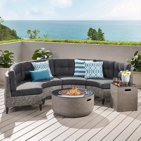 Outdoor Round 4 Seater Wicker Sectional Set with Fire Pit and Tank Holder - NH864113 cushion cover, soft furnishing