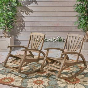 Outdoor Rustic Acacia Wood Recliner Rocking Chairs (Set of 2) - NH239603 chandelier, pendant light