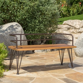 Outdoor Rustic Industrial Acacia Wood Bench with Metal Hairpin Legs, Teak - NH998003 stair tread rug, stair mat