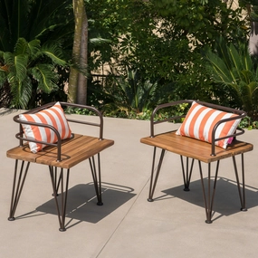 Outdoor Rustic Industrial Acacia Wood Chairs with Metal Hairpin Legs (Set of 2), Teak - NH451403 chandelier, pendant light