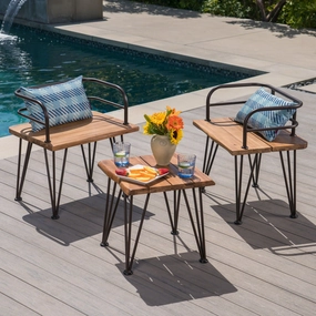 Outdoor Rustic Industrial Acacia Wood End Table Chat with Metal Hairpin Legs, Teak - NH461403 clothes rack, garment rack