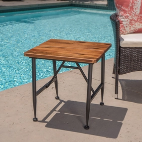 Outdoor Rustic Industrial Acacia Wood End Table with Metal Frame, Teak and Black - NH131103 coffee table, accent table