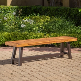 Outdoor Sandblack Finish Acacia Wood & Rustic Metal Bench - NH694003 stair tread rug, stair mat