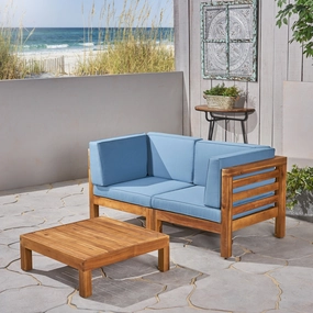 Outdoor Sectional Love Seat Set with Coffee Table - 3-Piece 2-Seater - Acacia Wood - Outdoor Cushions - NH640703 serving bowl, serving dish