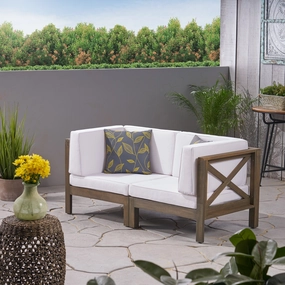 Outdoor Sectional Loveseat Set  2-Seater  Acacia Wood  Water-Resistant Cushions - NH286603 serving bowl, serving dish
