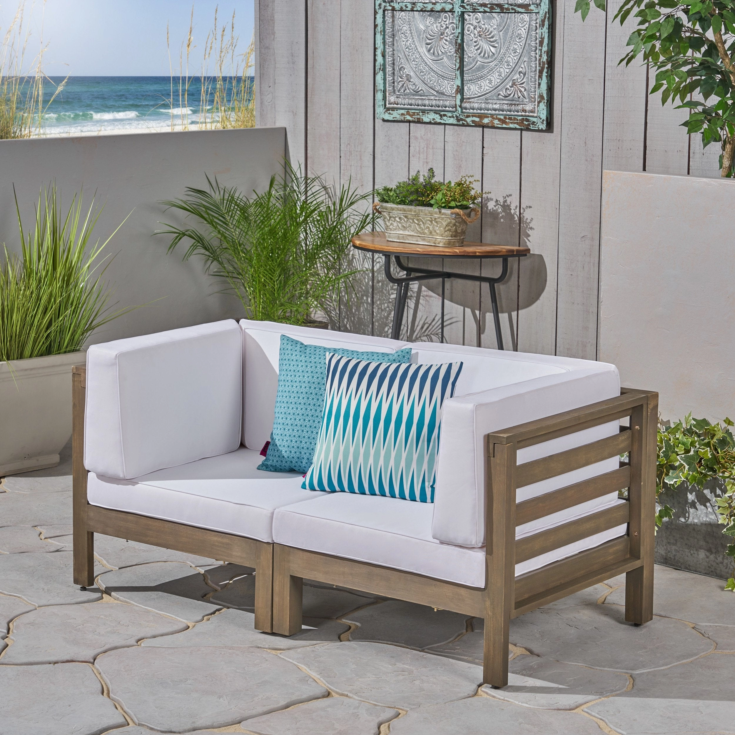 Outdoor Sectional Loveseat Set - 2-Seater - Acacia Wood - Outdoor Cushions - NH630703 serving bowl, serving dish