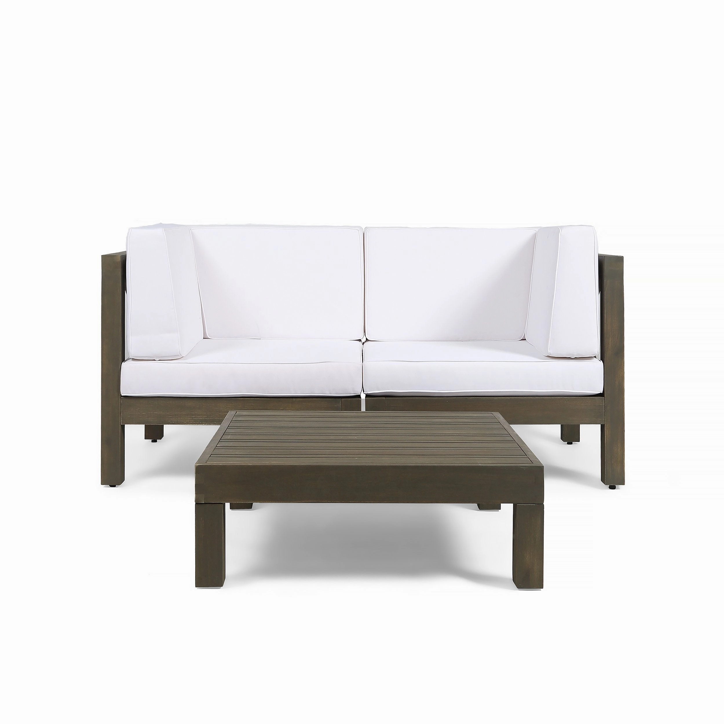 Outdoor Sectional Loveseat Set with Coffee Table  2-Seater  Acacia Wood  Water-Resistant Cushions - NH496603