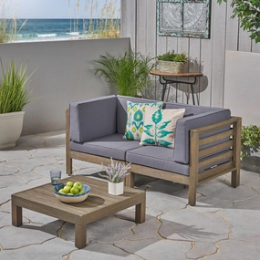 Outdoor Sectional Loveseat Set with Coffee Table - 3-Piece 2-Seater - Acacia Wood - Outdoor Cushions - NH840703 serving bowl, serving dish