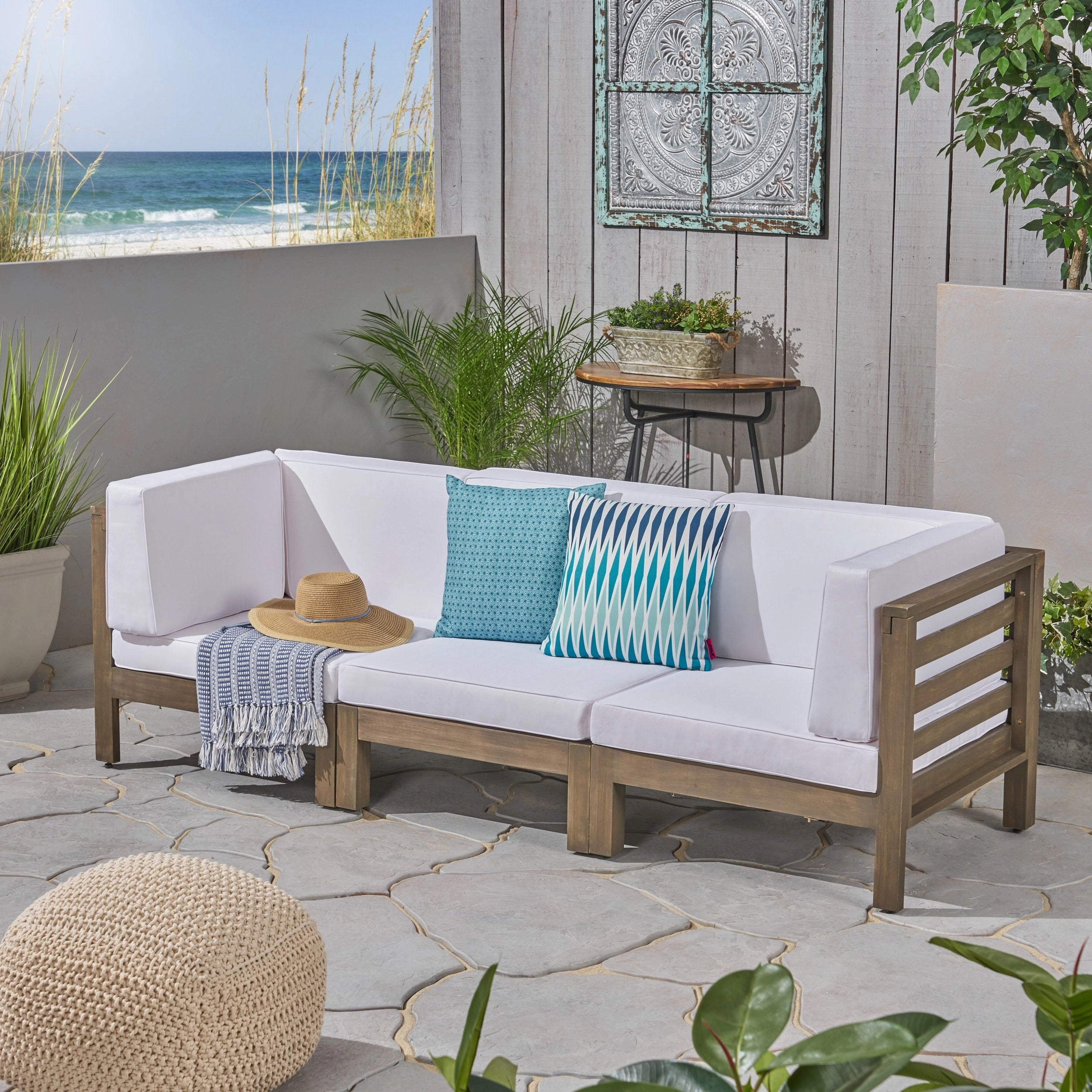 Outdoor Sectional Sofa Set - 3-Seater - Acacia Wood - Outdoor Cushions - NH340703 serving bowl, serving dish