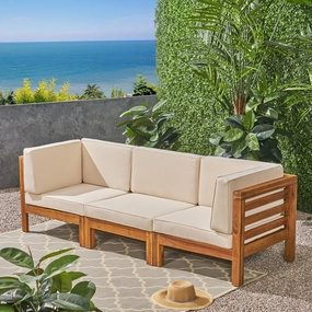 Outdoor Sectional Sofa Set - 3-Seater - Acacia Wood - Outdoor Cushions - NH930703 stair tread rug, stair mat
