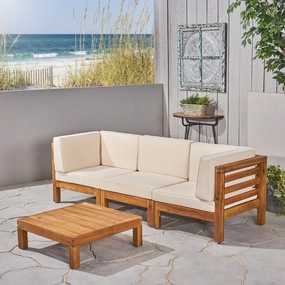 Outdoor Sectional Sofa Set with Coffee Table - 4-Piece 3-Seater - Acacia Wood - Outdoor Cushions - NH350703 clothes rack, garment rack