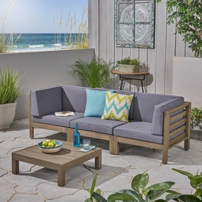 Outdoor Sectional Sofa Set with Coffee Table - 4-Piece 3-Seater - Acacia Wood - Outdoor Cushions - NH550703 serving bowl, serving dish
