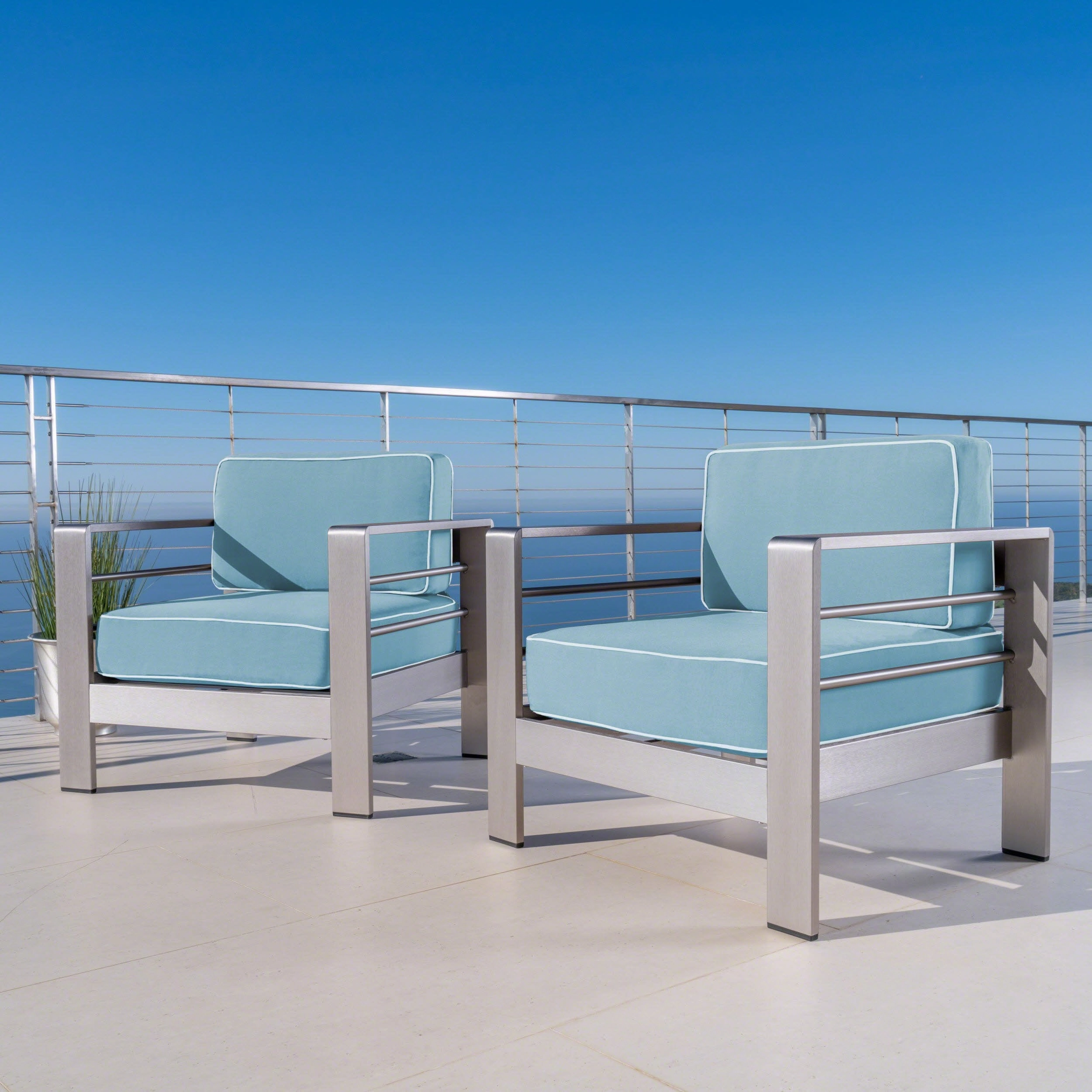 Outdoor Silver Aluminum Frame Light Teal Cushion Club Chairs - NH632303 chandelier, pendant light