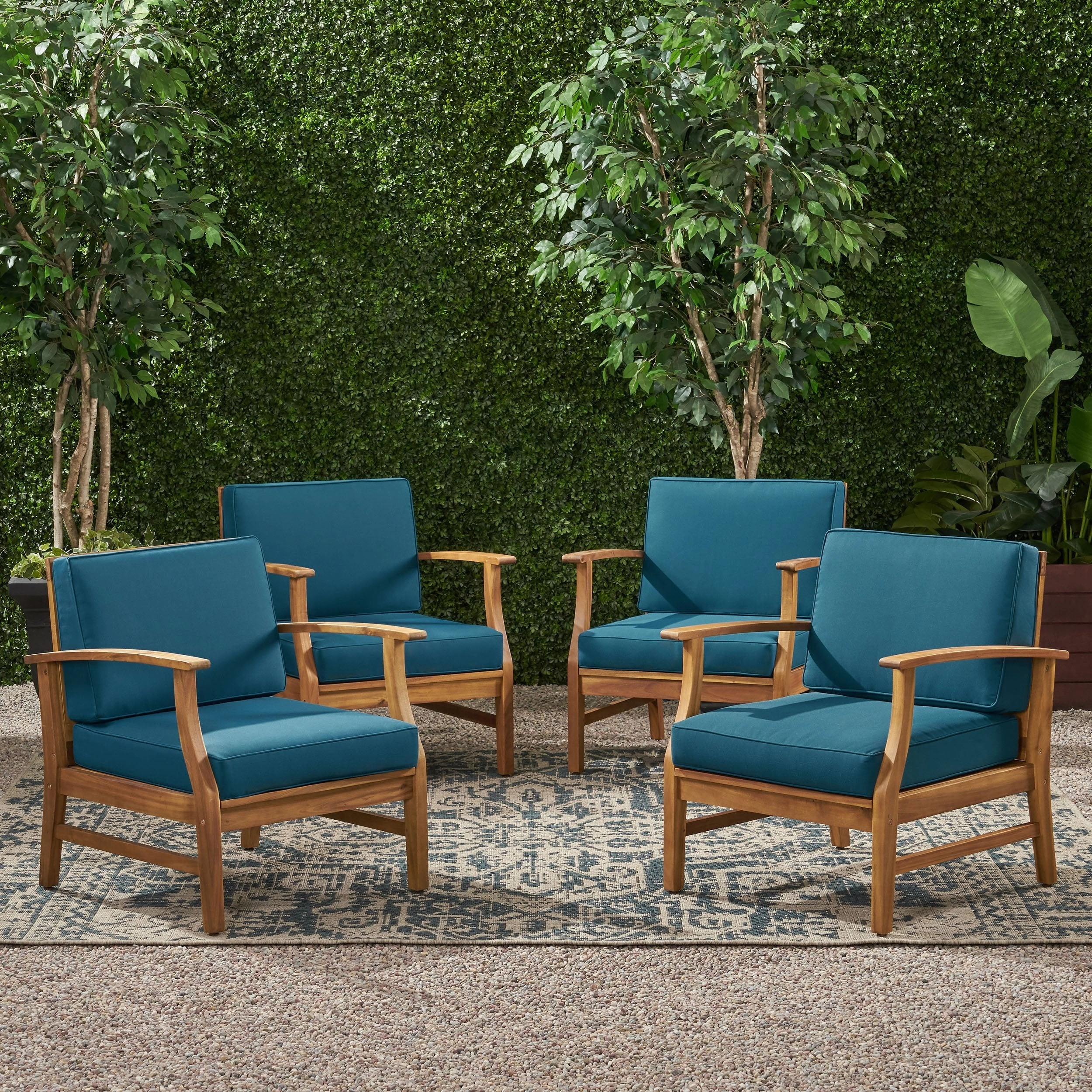 Outdoor Teak Finished Acacia Wood Club Chairs with Water Resistant Cushion - NH222203