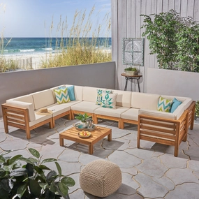 Outdoor U-Shaped Sectional Sofa Set with Coffee Table - 9-Piece 8-Seater - Acacia Wood - Outdoor Cushions - NH090703 serving bowl, serving dish