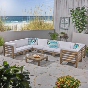 Outdoor U-Shaped Sectional Sofa Set with Coffee Table - 9-Piece 8-Seater - Acacia Wood - Outdoor Cushions - NH490703 serving bowl, serving dish