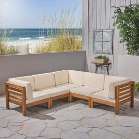 Outdoor V-Shaped Sectional Sofa Set - 5-Seater - Acacia Wood - Outdoor Cushions - NH260703 serving bowl, serving dish