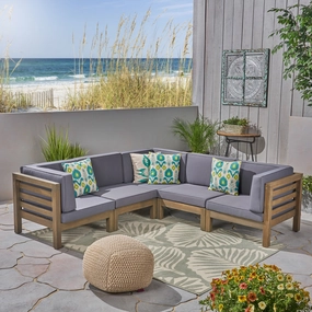 Outdoor V-Shaped Sectional Sofa Set - 5-Seater - Acacia Wood - Outdoor Cushions - NH460703 serving bowl, serving dish