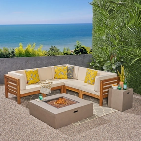 Outdoor V-Shaped Sectional Sofa Set with Fire Pit - NH960703 serving bowl, serving dish