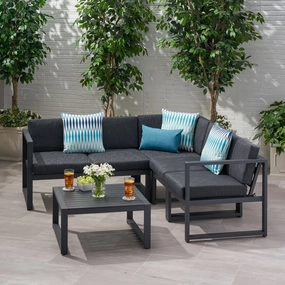Outdoor Water Resistant Cushions 6 PC Sofa Set w/ Stone Finished Tempered Glass Coffee Table - NH963103 cushion cover, soft furnishing