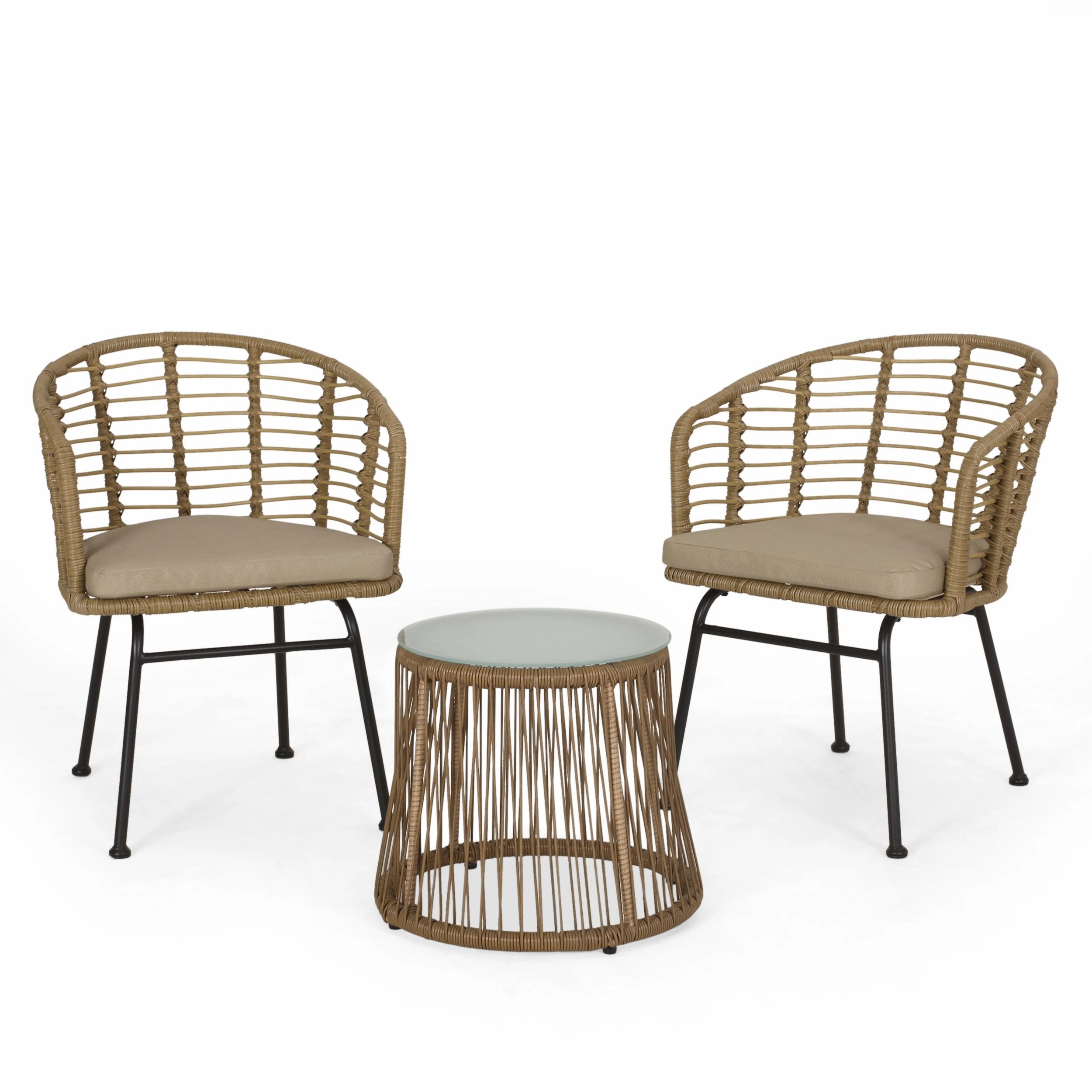 Outdoor Wicker 2 Seater Chat Set, Light Brown and Beige - NH899413 clothes rack, garment rack