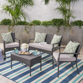Outdoor Wicker 4 Seater Chat Set, Grey with Silver Cushions - NH358403 cushion cover, soft furnishing