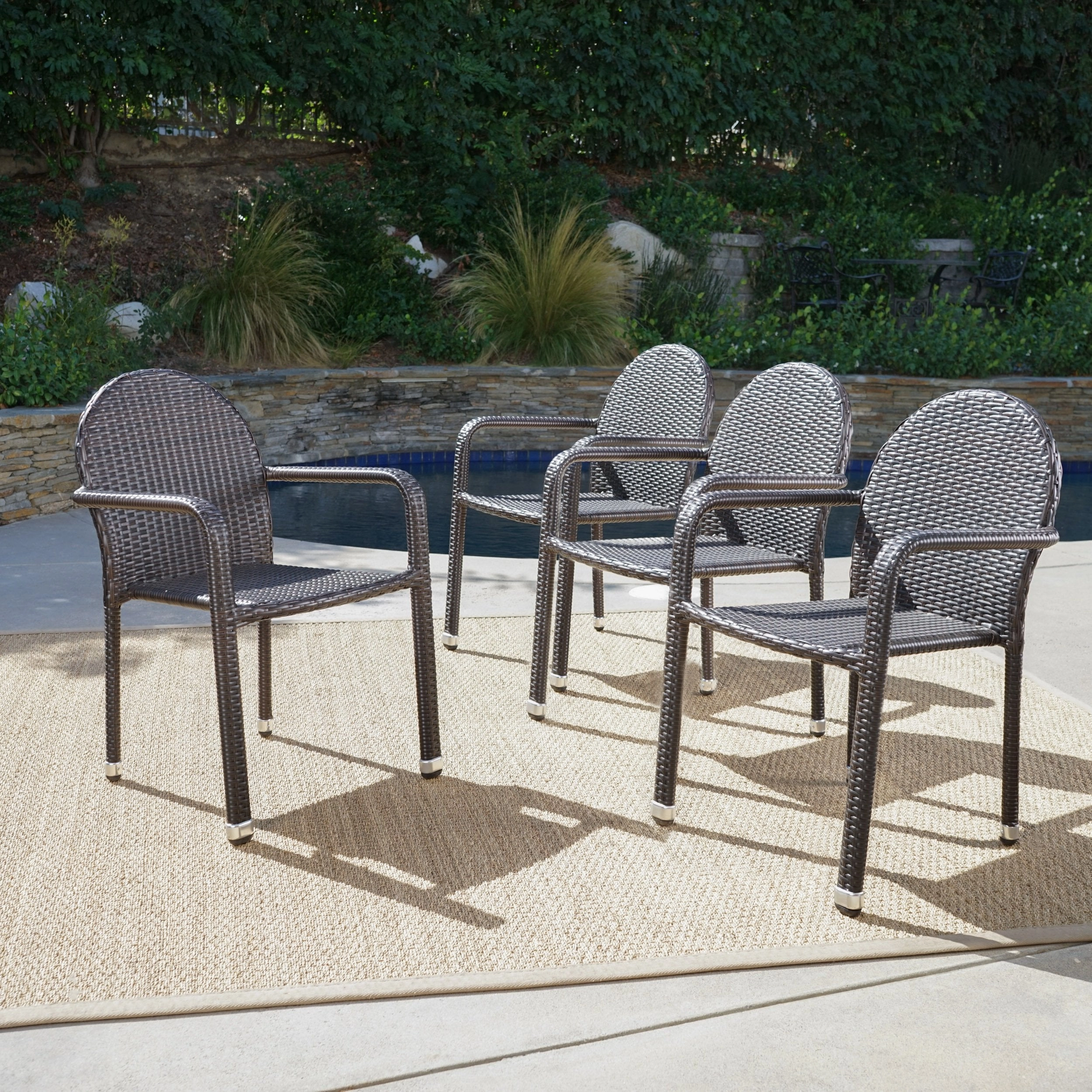 Outdoor Wicker Armed Stack Chairs With Aluminum Frame (Set of 4) - NH542103 chandelier, pendant light