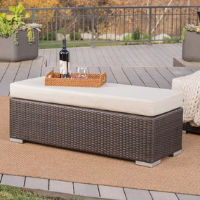 Outdoor Wicker Bench with Water Resistant Cushion - NH914303 stair tread rug, stair mat