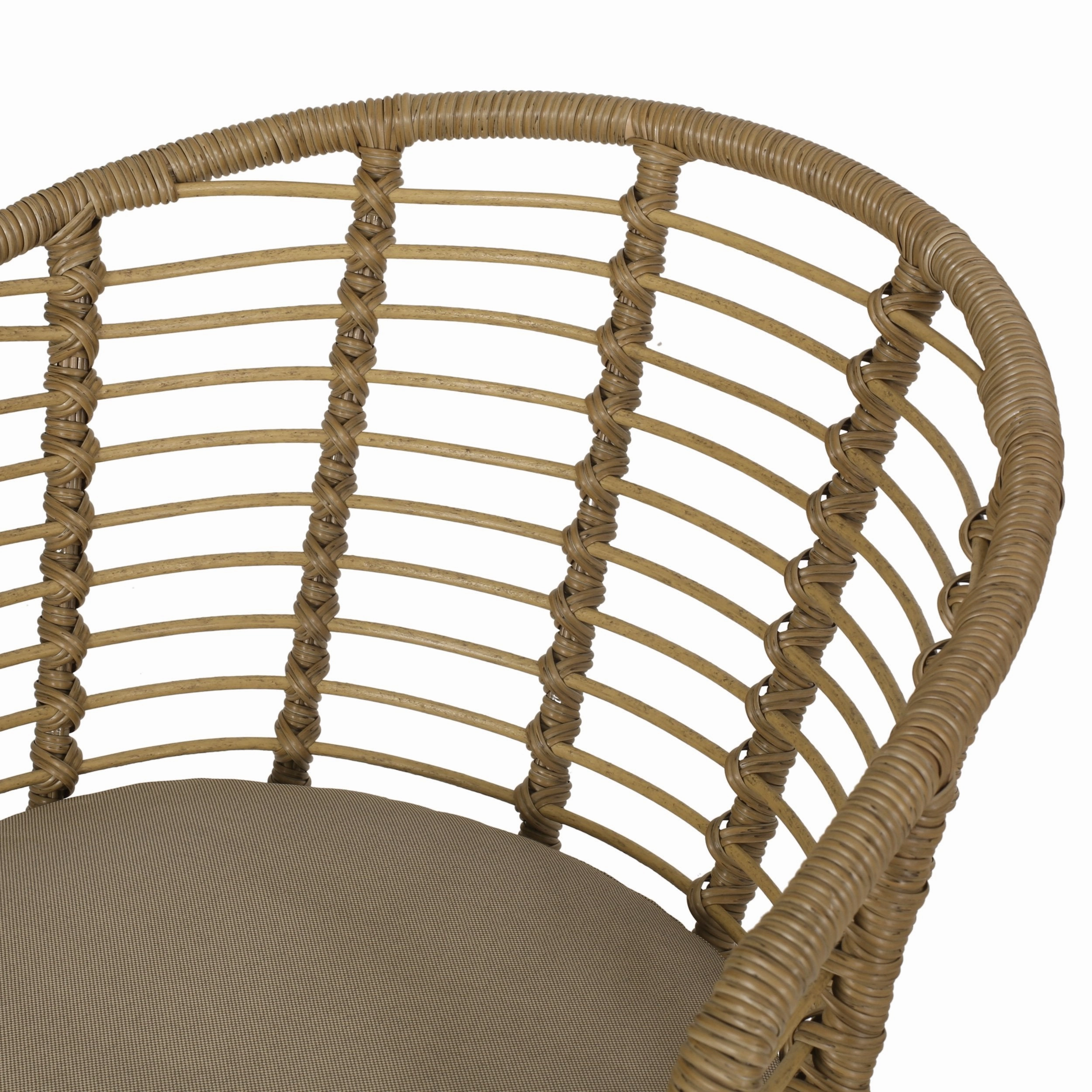 Outdoor Wicker Chair with Water Resistant Cushion, Set of 2, Light Brown and Beige - NH799413