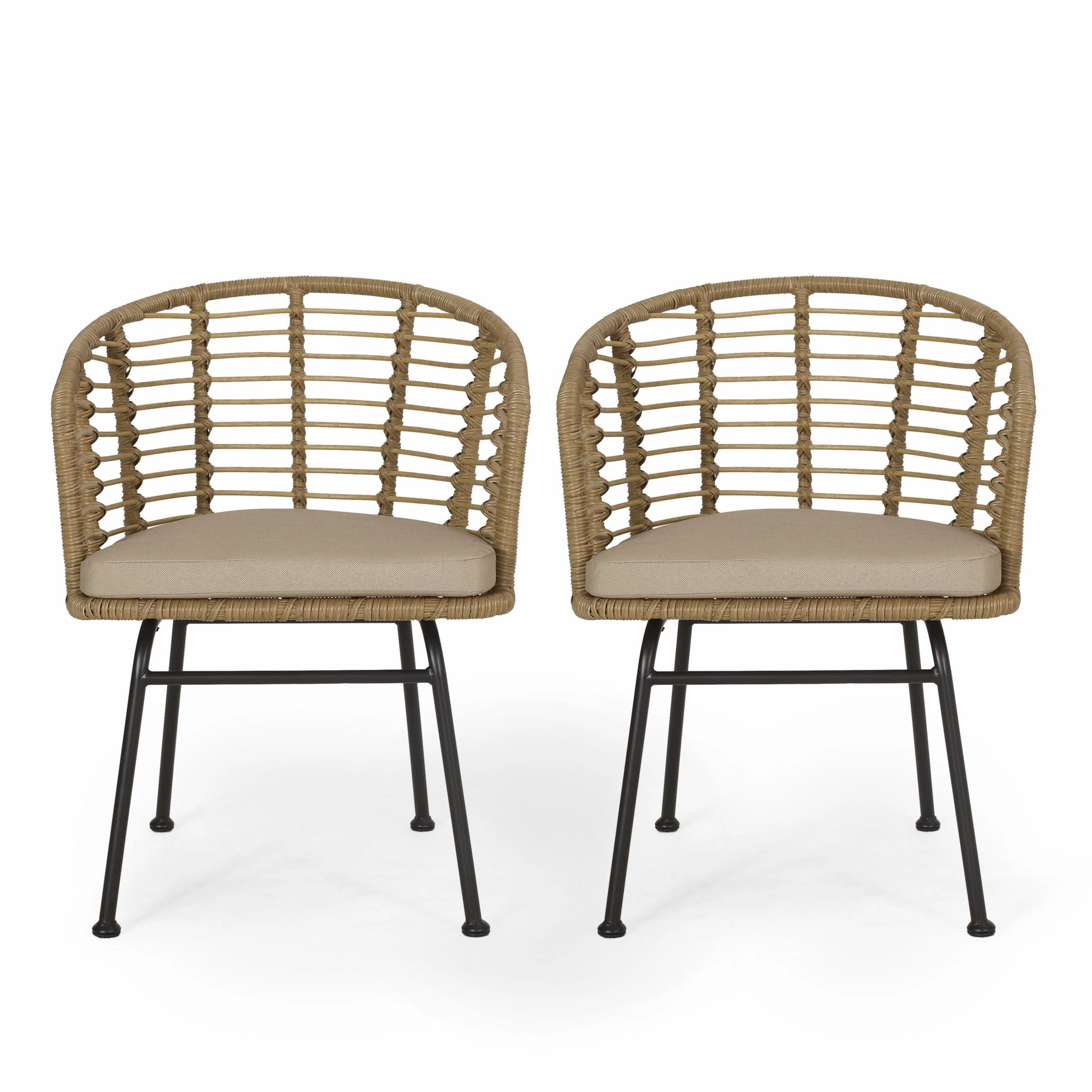 Outdoor Wicker Chair with Water Resistant Cushion, Set of 2, Light Brown and Beige - NH799413 chandelier, pendant light