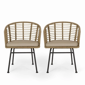 Outdoor Wicker Chair with Water Resistant Cushion, Set of 2, Light Brown and Beige - NH799413 chandelier, pendant light