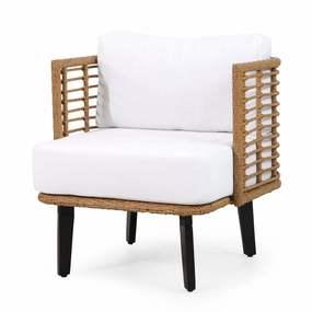 Outdoor Wicker Club Chair with Water Resistant Cushion, Light Brown and White - NH200513 chandelier, pendant light