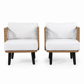Outdoor Wicker Club Chair with Water Resistant Cushion, Set of 2, Light Brown and White - NH300513 chandelier, pendant light