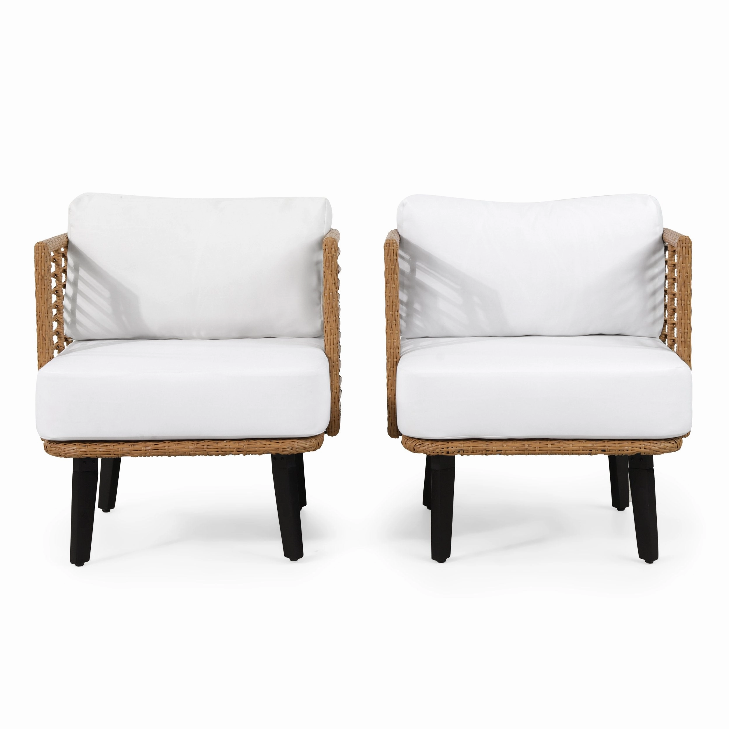 Outdoor Wicker Club Chair with Water Resistant Cushion, Set of 2, Light Brown and White - NH300513 chandelier, pendant light