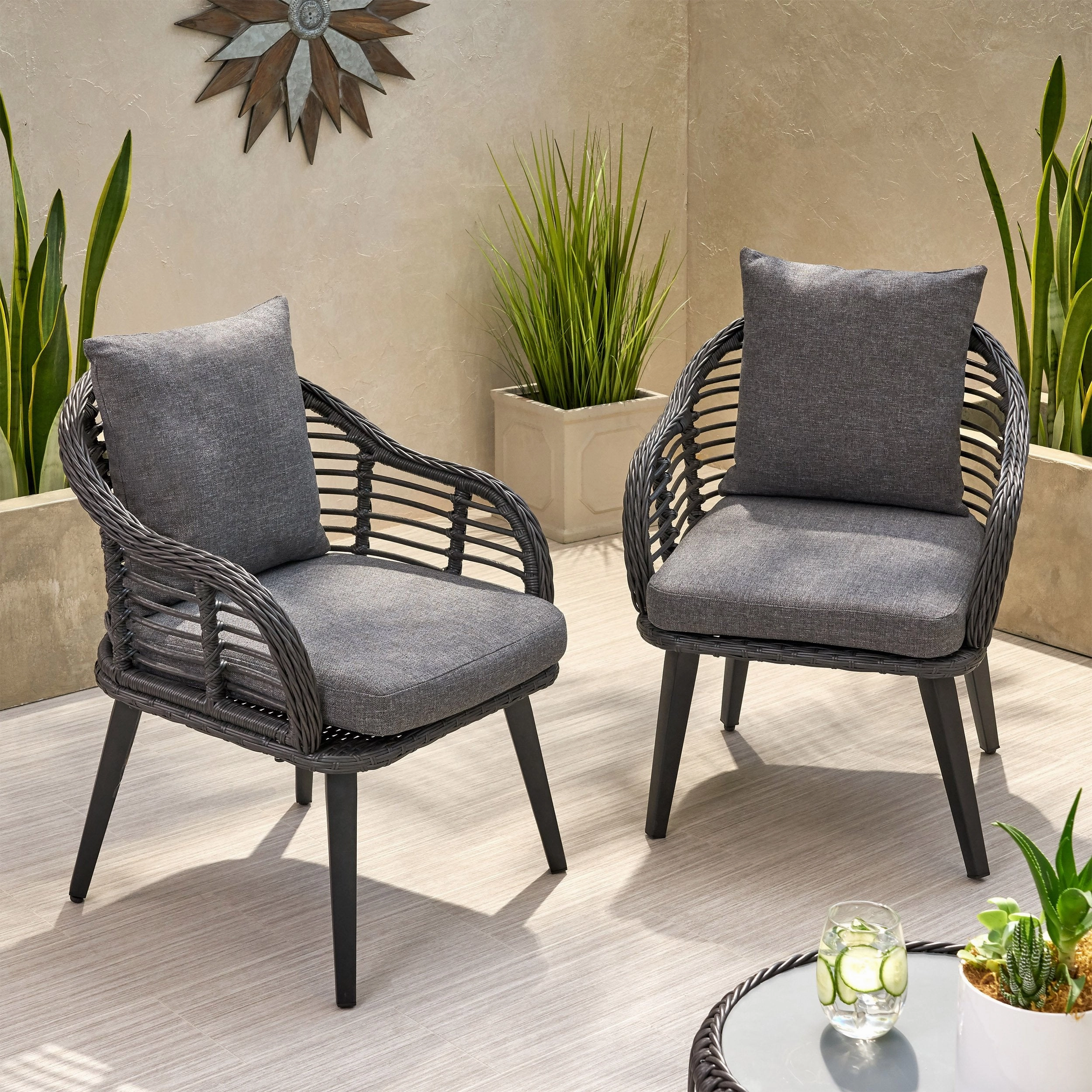 Outdoor Wicker Club Chairs with Cushions (Set of 2) - NH600013 chandelier, pendant light
