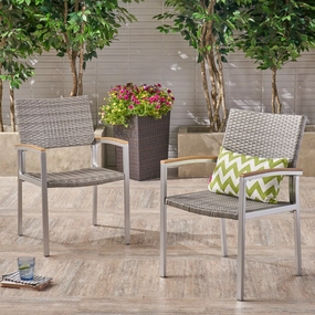 Outdoor Wicker Dining Chair with Aluminum Frame (Set of 2), Gray and Silver - NH576503 chandelier, pendant light