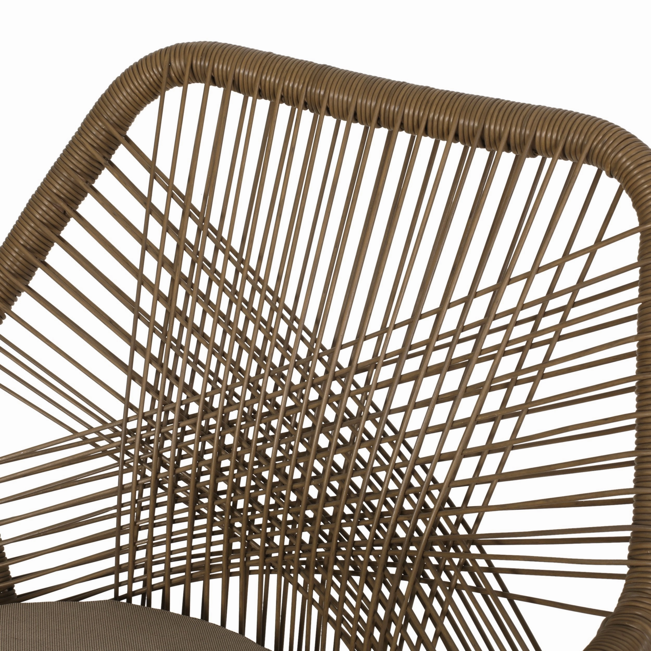 Outdoor Wicker Dining Chair with Cushion, Set of 2, Light Brown and Beige - NH971513