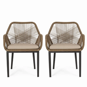 Outdoor Wicker Dining Chair with Cushion, Set of 2, Light Brown and Beige - NH971513 chandelier, pendant light