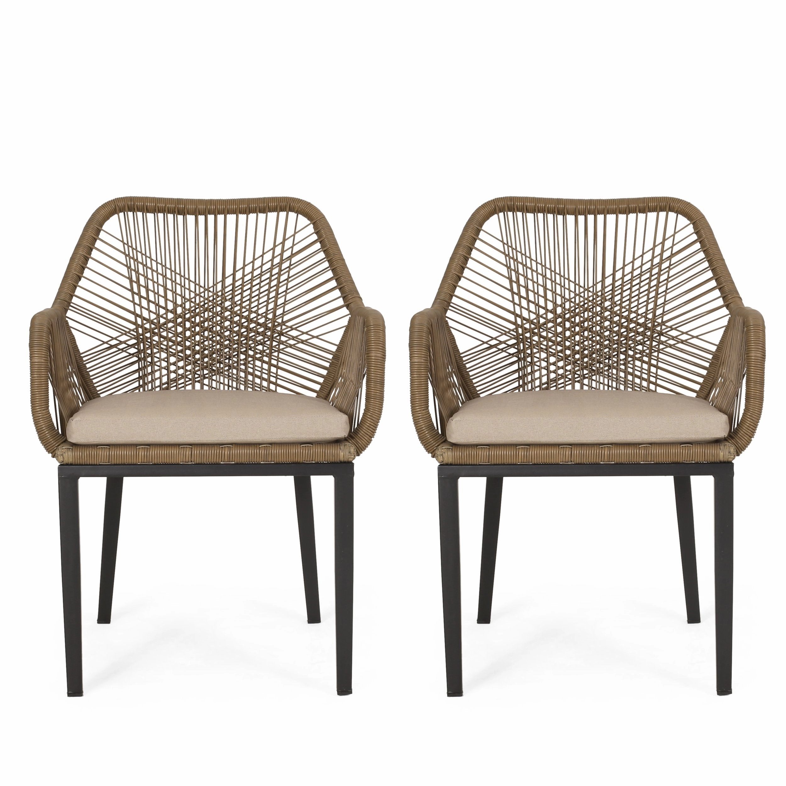 Outdoor Wicker Dining Chair with Cushion, Set of 2, Light Brown and Beige - NH971513 chandelier, pendant light