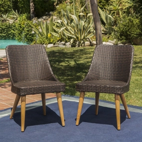 Outdoor Wicker Dining Chairs with Wood Finished Metal Legs (Set of 2) - NH967103 chandelier, pendant light