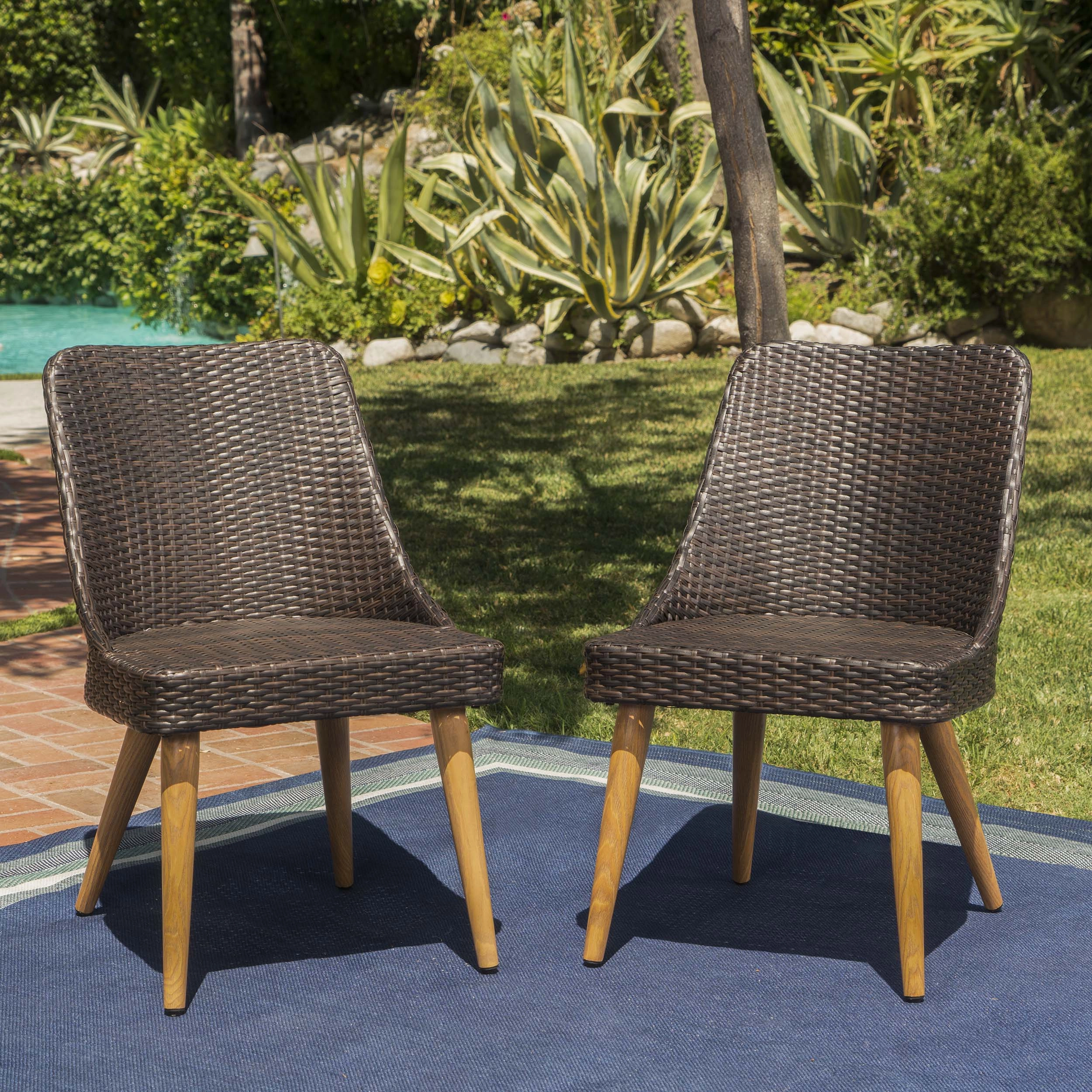 Outdoor Wicker Dining Chairs with Wood Finished Metal Legs (Set of 2) - NH967103 chandelier, pendant light