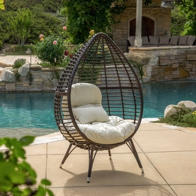 Outdoor Wicker Freestanding Wicker Teardrop / Egg Chair w/ Cushion - NH508592 chandelier, pendant light