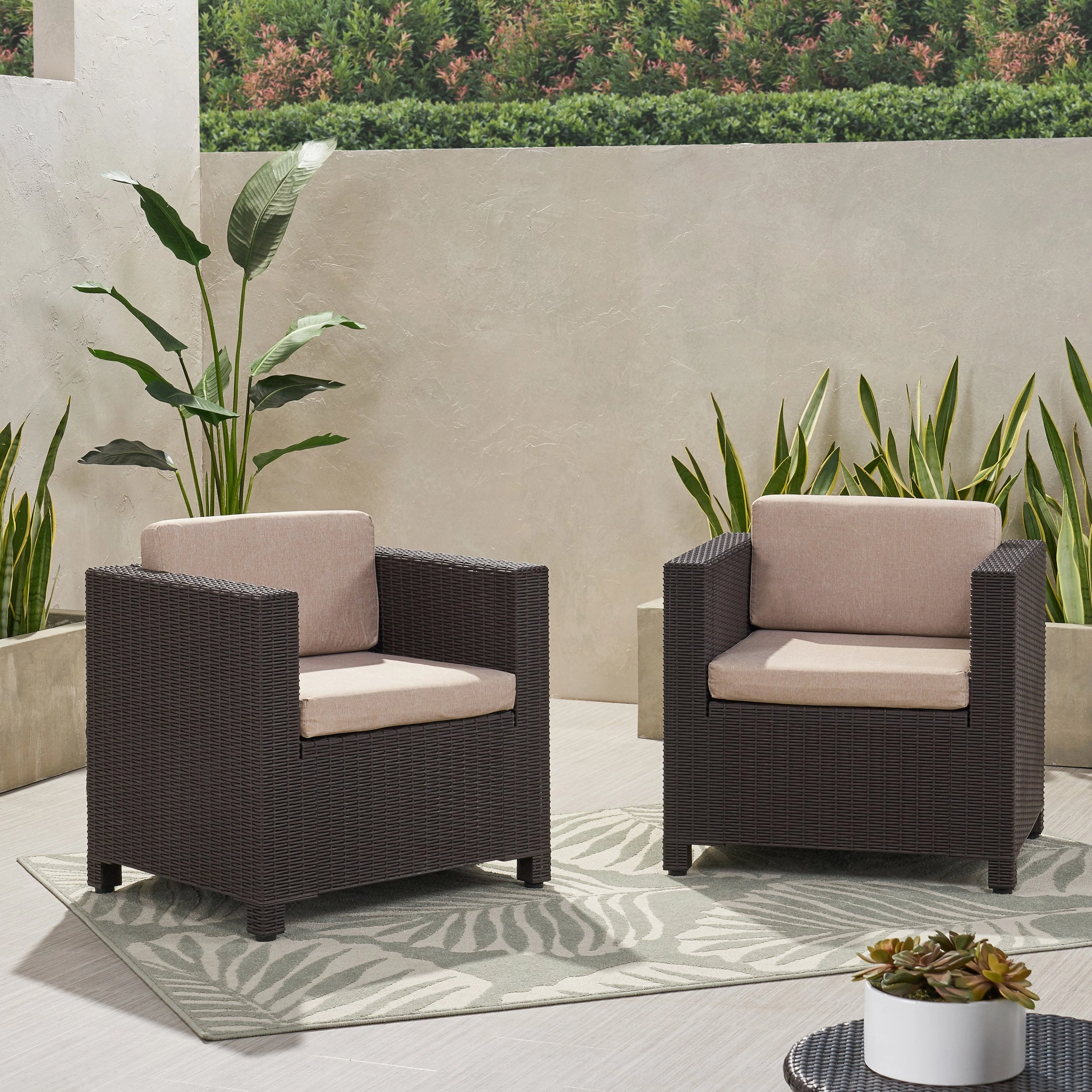 Outdoor Wicker Print Club Chair with Cushions (Set of 2) - NH751113 chandelier, pendant light