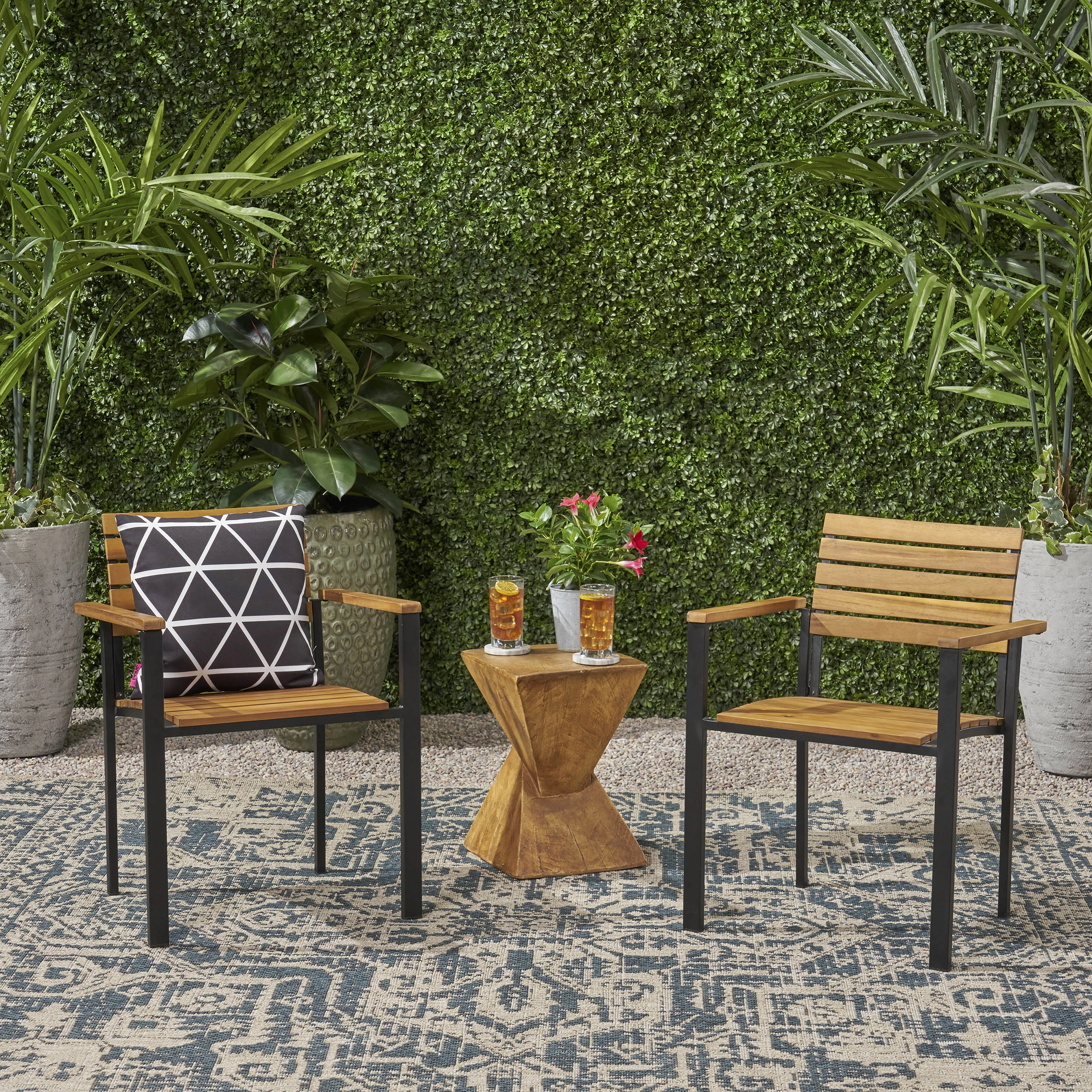 Outdoor Wood and Iron Dining Chairs (Set of 2) - NH928903
