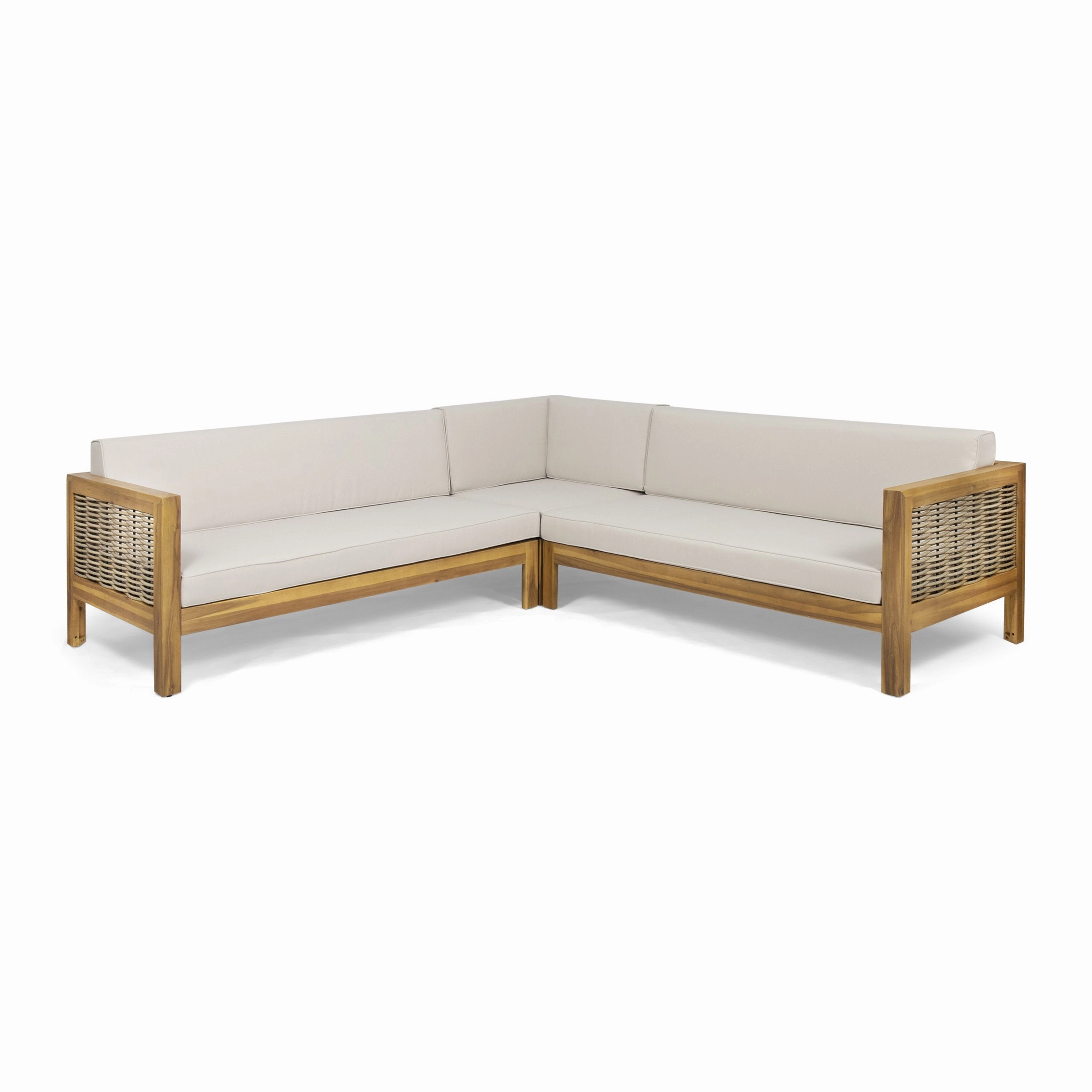 Outdoor Wood and Wicker 5 Seater Sectional Sofa Set - NH525903