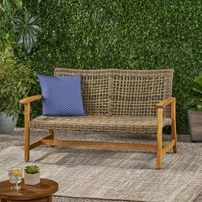 Outdoor Wood and Wicker Loveseat - NH008703 stair tread rug, stair mat